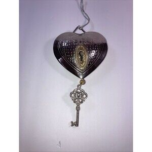 Vintage Chrome Plated Heart Shaped with Key with Brass/Gold Keyhole Ornament